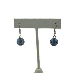 Handmade Blue Crystal Bead Dangle Earrings for Women Silver Plated Hooks